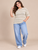 Collection Women's Beige Textured Knit Half Sleeve Jumper