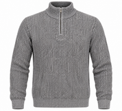  Common People Men's Grey Ribbed Quarter-Zip Sweater in UK XL. Stylish high-neck knit pullover, perfect for casual and winter fashion.
