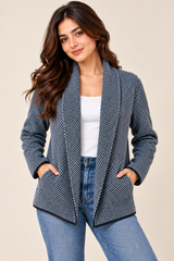CONFEZIONATO Women Silver Grey Textured Open-Front Cardigan Jacket