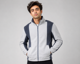 Cotton Mens Grey & Navy Full-Zip Fleece Jacket