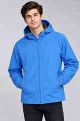 Cotton Traders Men Blue Hooded Waterproof Windbreaker Jacket