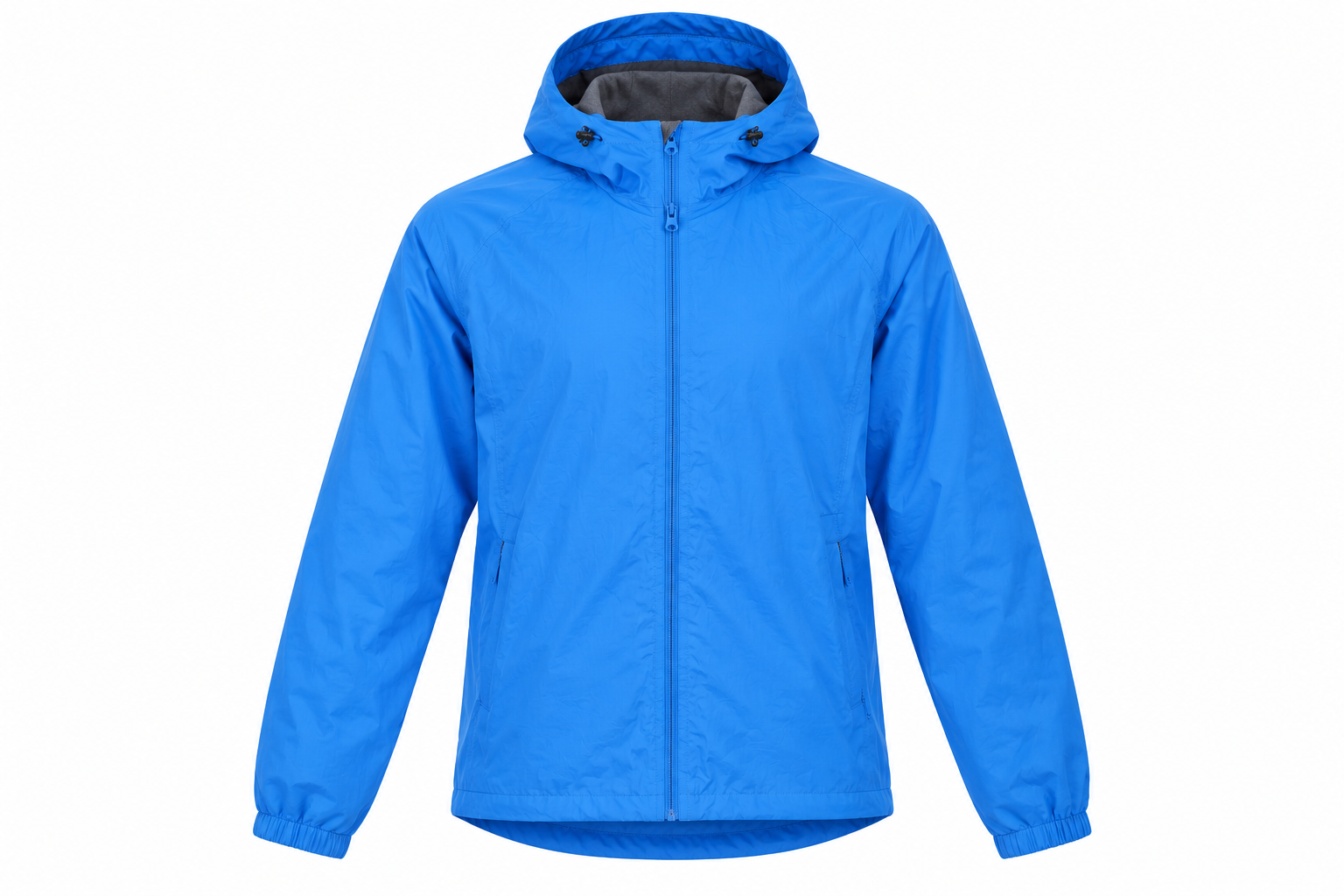  Cotton Traders men’s blue hooded windbreaker jacket in UK 2XL. Lightweight design with full zip, hood, elasticated cuffs and practical pockets.