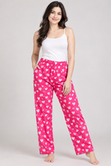 Cozee Home Women Pink Heart Print Lounge Trousers