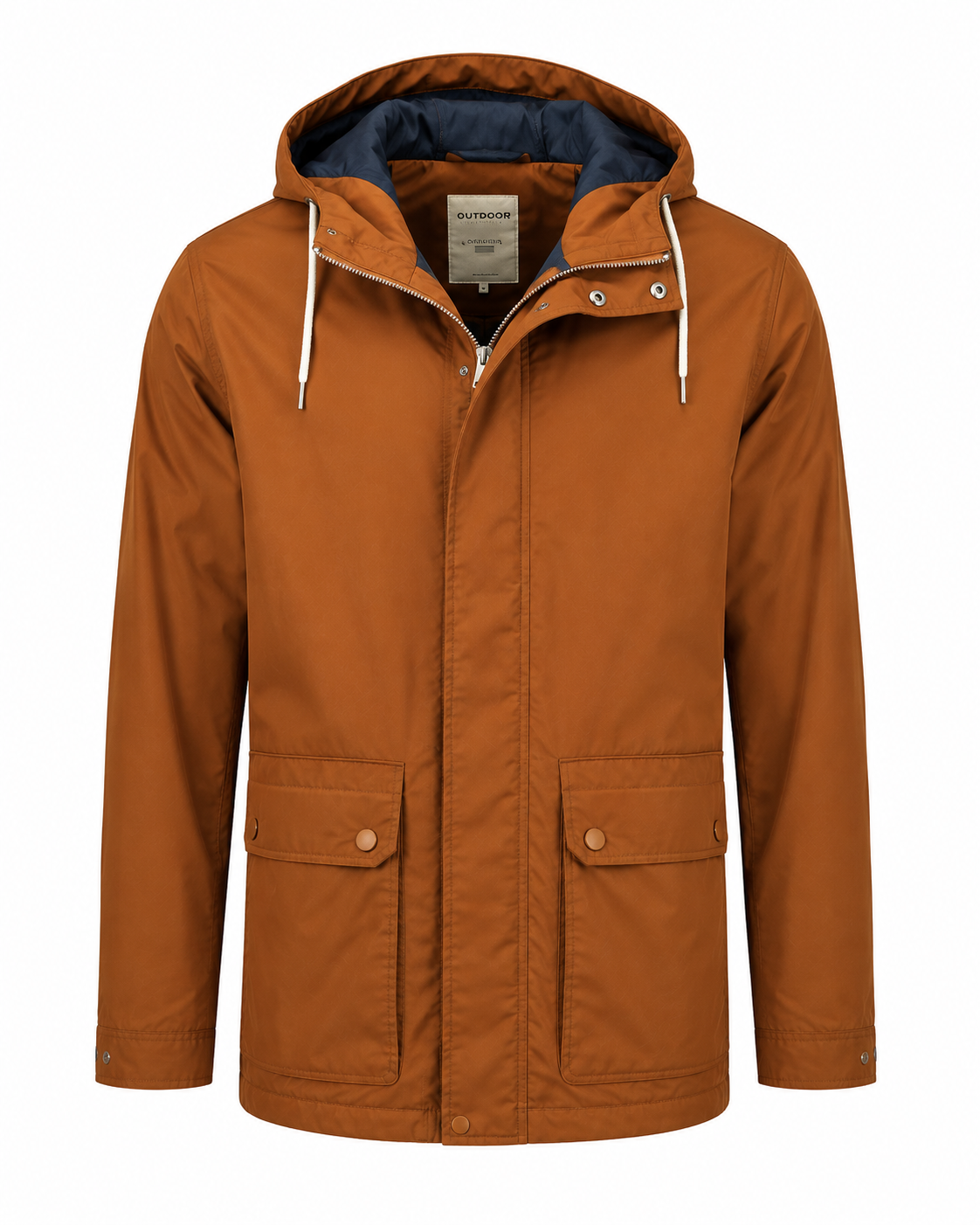  Craghoppers men’s rust brown hooded outdoor jacket, UK size L. Features practical pockets, zip fastening and versatile outdoor styling.