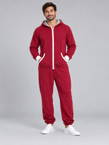 Crale Men Red Hooded Zip-Up Onesie with Zip Pockets