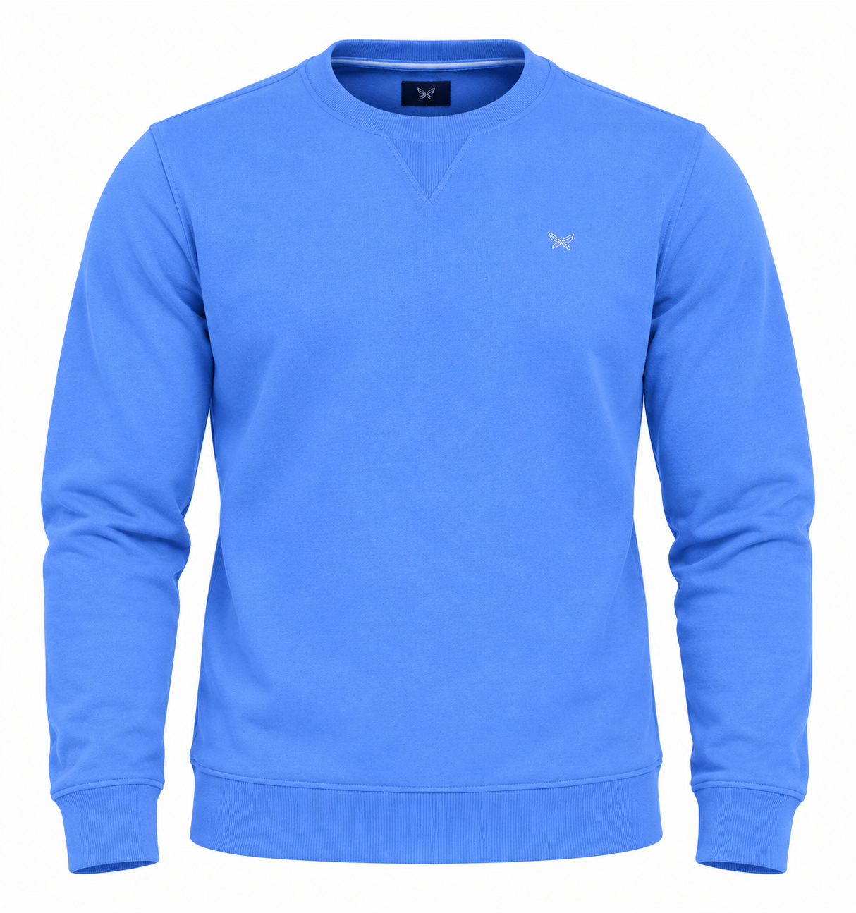 CREW CLOTHING COMPANY men’s blue crew neck sweatshirt in UK Size M. Stylish long-sleeve casualwear with ribbed trims and subtle chest logo.