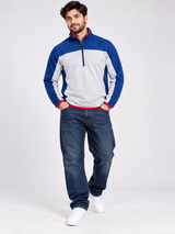 CROGHOPPERS Men Blue & Grey Colour Block Quarter Zip Sweatshirt
