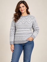 Cupcakes and Cashmere Women Grey & White Fair Isle Knitted Jumper
