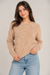 D L.C.2 Girls Beige Fuzzy Knit Sweater
