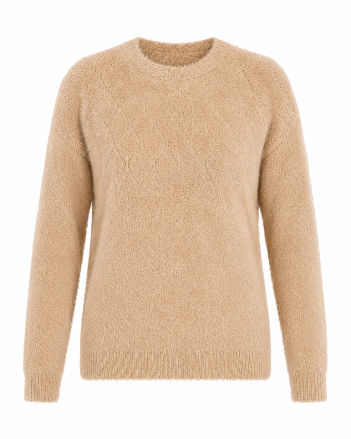   D L.C.2 Girls Beige Fuzzy Knit Sweater UK Size M, featuring a soft fluffy texture, classic crew neck and cosy long sleeves. Perfect for casual and winter outfits.