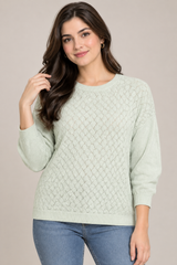 Damart Women Mint Green Pointelle Knit Sweater
