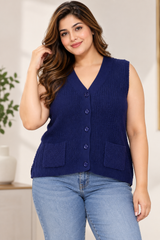 Damart Women’s Navy Blue Knitted Button Vest Cardigan