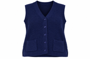 Damart Women’s Navy Blue Knitted Button Vest Cardigan in UK Size XL. A comfortable sleeveless V-neck knit with front pockets, ideal for layering.