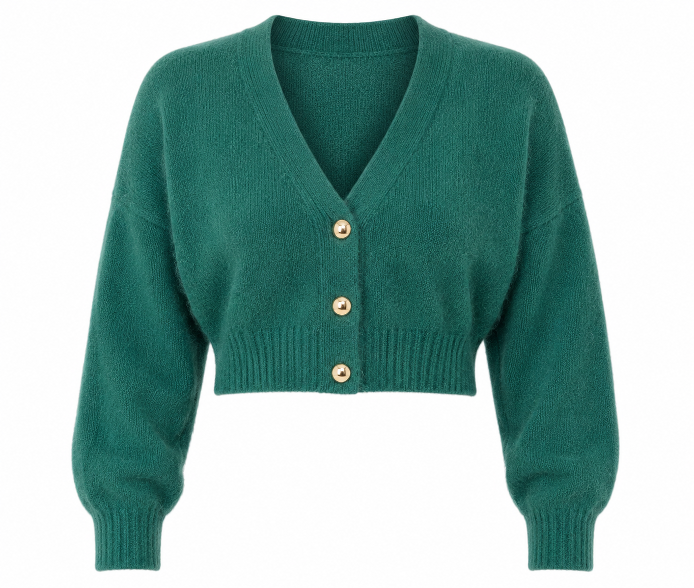   Dancing Leopard Women’s Teal Green Cropped Cardigan in UK Size 14. Soft fuzzy knit, V-neck, gold-tone buttons and stylish cropped fit.