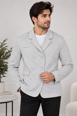 DAZY Men Light Grey Double-Breasted Blazer