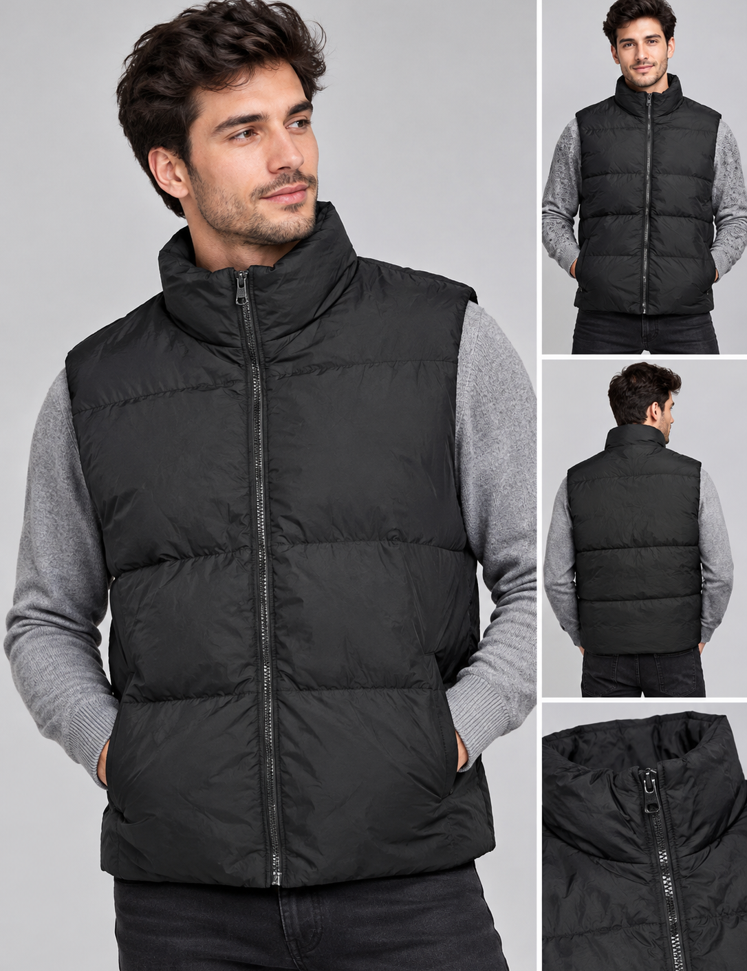  Dazy men’s black quilted puffer gilet in UK size L. Stylish padded bodywarmer with full zip, high collar and practical pockets, perfect for layering.