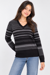 Debenhams Girls Black & Grey Striped V-Neck Jumper