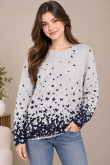 Debenhams Women Grey Butterfly Print Crew Neck Jumper Sweater