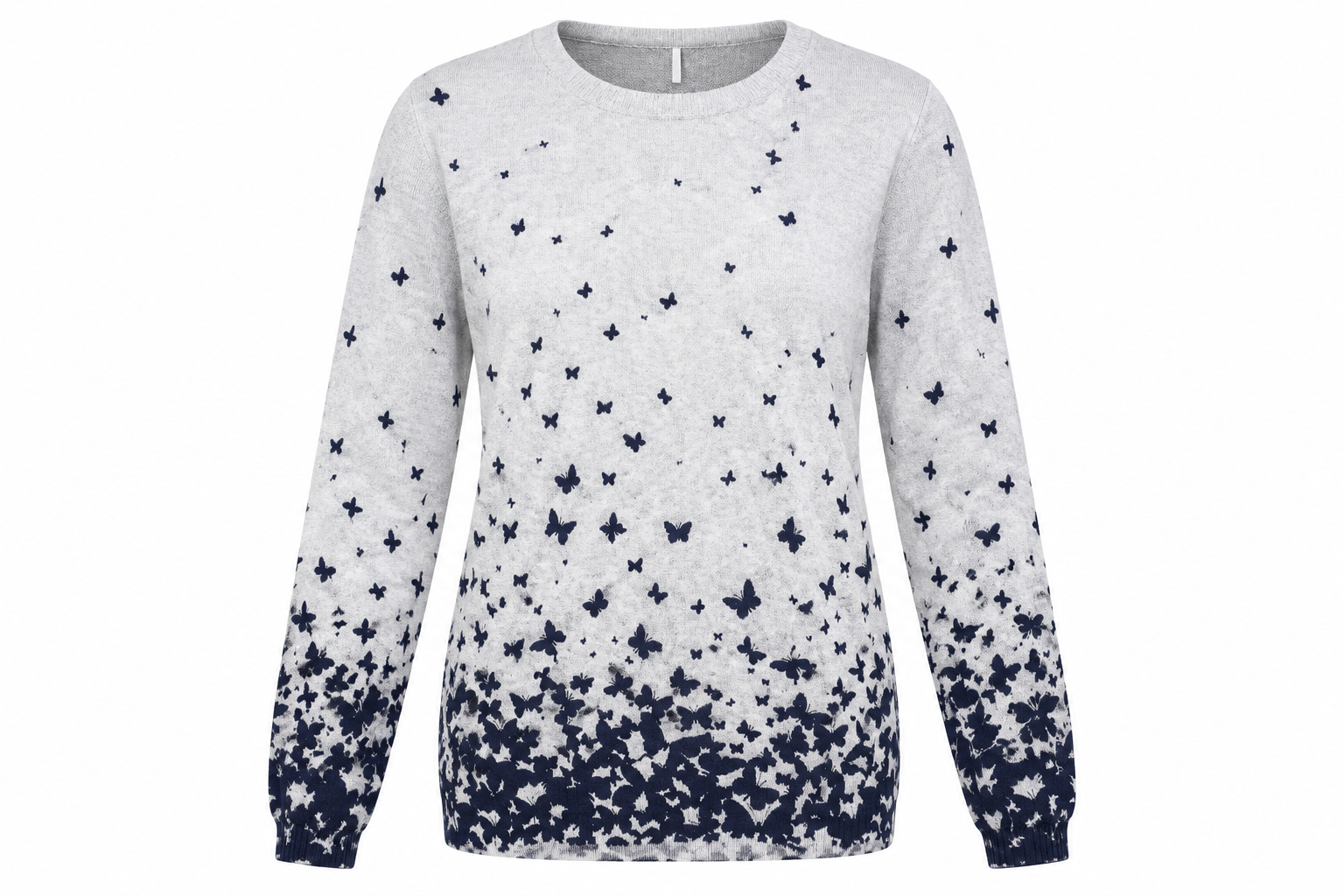  Debenhams women’s grey butterfly print jumper in UK Size 14. Stylish crew neck sweater with long sleeves, perfect for casual everyday outfits.