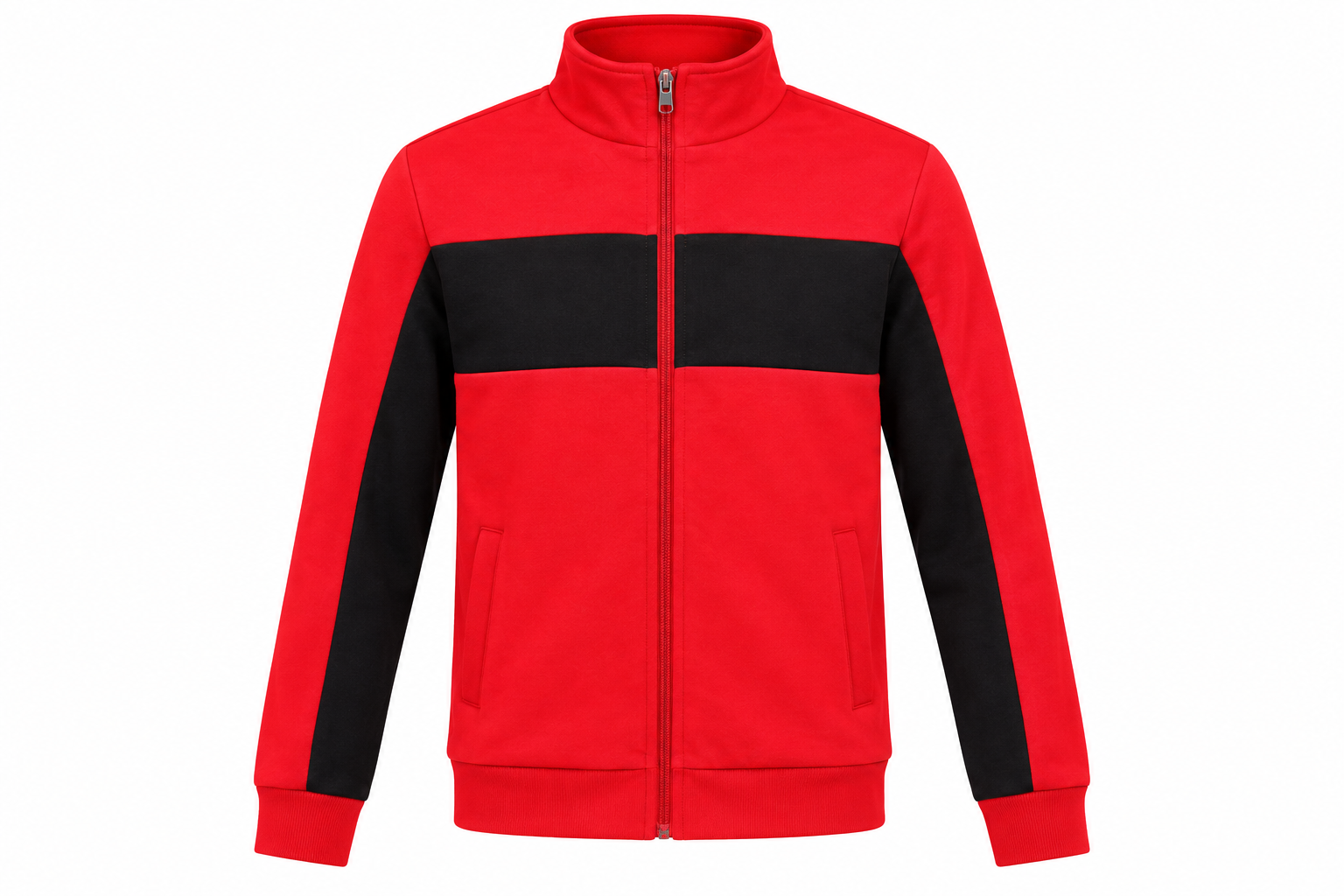  Decathlon Boys Red & Black Full Zip Track Jacket in UK size 10–11 years. Stylish sporty design with high collar, full zip, long sleeves and practical pockets.
