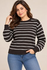 Denim Industry Women Black & White Striped Knit Jumper