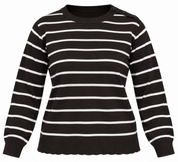 Denim Industry Women’s Black & White Striped Knit Jumper in UK Size L. Classic crew neck, long sleeves and stylish shoulder button detailing.