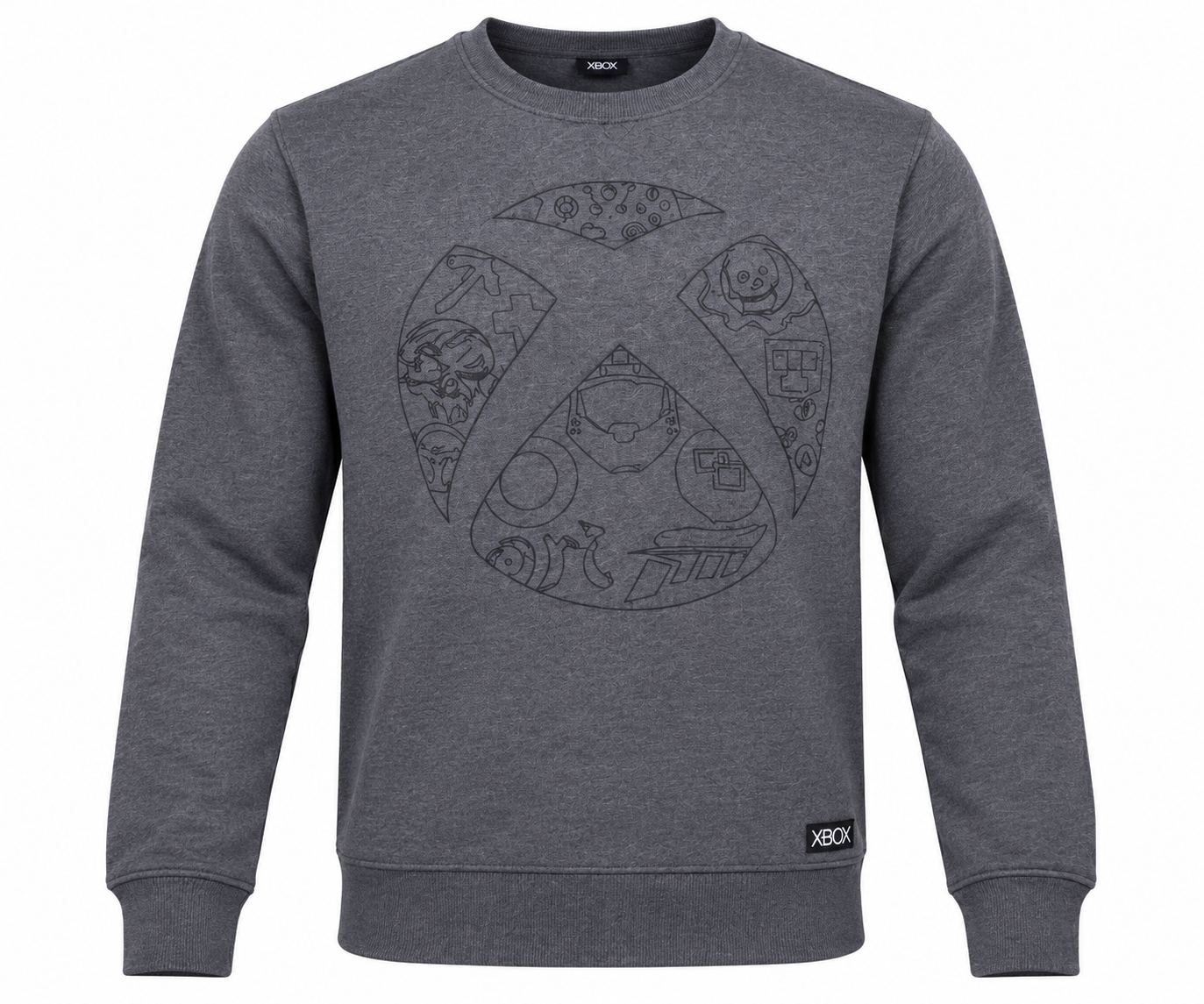 DIFUZED Xbox men’s charcoal grey graphic sweatshirt in UK Size M. Comfortable crew-neck gaming sweatshirt with long sleeves and a stylish casual design.