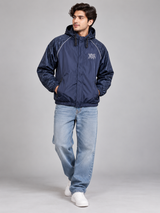 DIOR Men Navy Blue Hooded Windbreaker Jacket