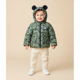 Disney Baby Boys Green Mickey Mouse Print Hooded Puffer Winter Jacket