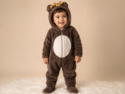  Disney Baby Brown Bear Hooded Fleece Romper. Soft plush fabric, zip-front closure, and cozy winter comfort make it perfect for babies and toddlers.
