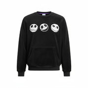 Disney men’s black fleece graphic sweatshirt in UK Size M, featuring three white character faces, long sleeves and a kangaroo pocket.