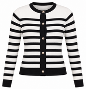  Divided women’s black & white striped ribbed cardigan in UK Size XS. Classic button-front design, long sleeves and versatile everyday styling.