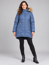 DKNY Jeans Women Blue Quilted Hooded Puffer Coat