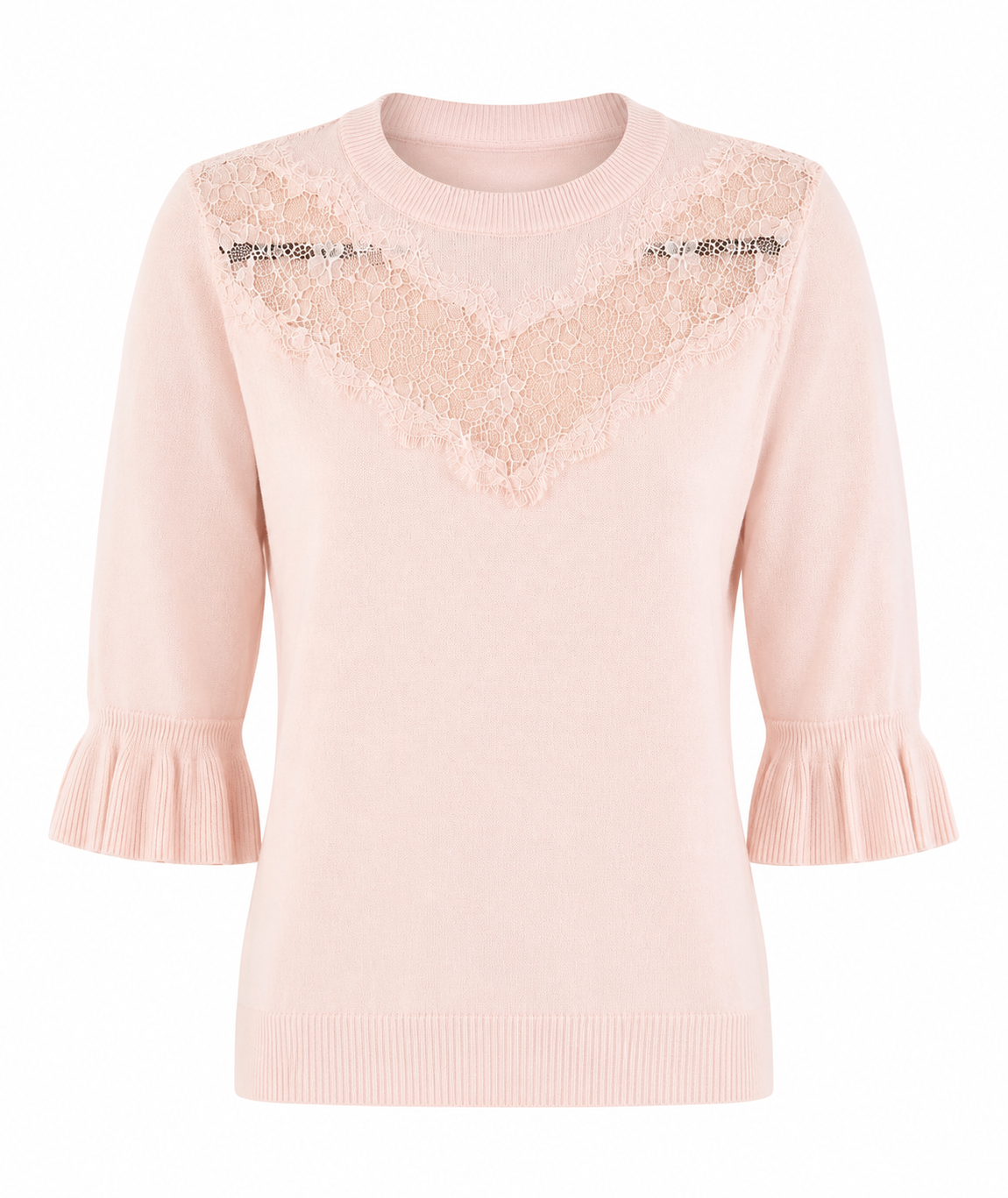 Dorothy Perkins girls’ pink lace detail jumper in UK size 10-12 years. Stylish knitted top with flared cuffs, perfect for everyday and smart-casual outfits.