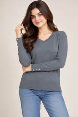 Dorothy Perkins Women Grey V-Neck Knit Jumper