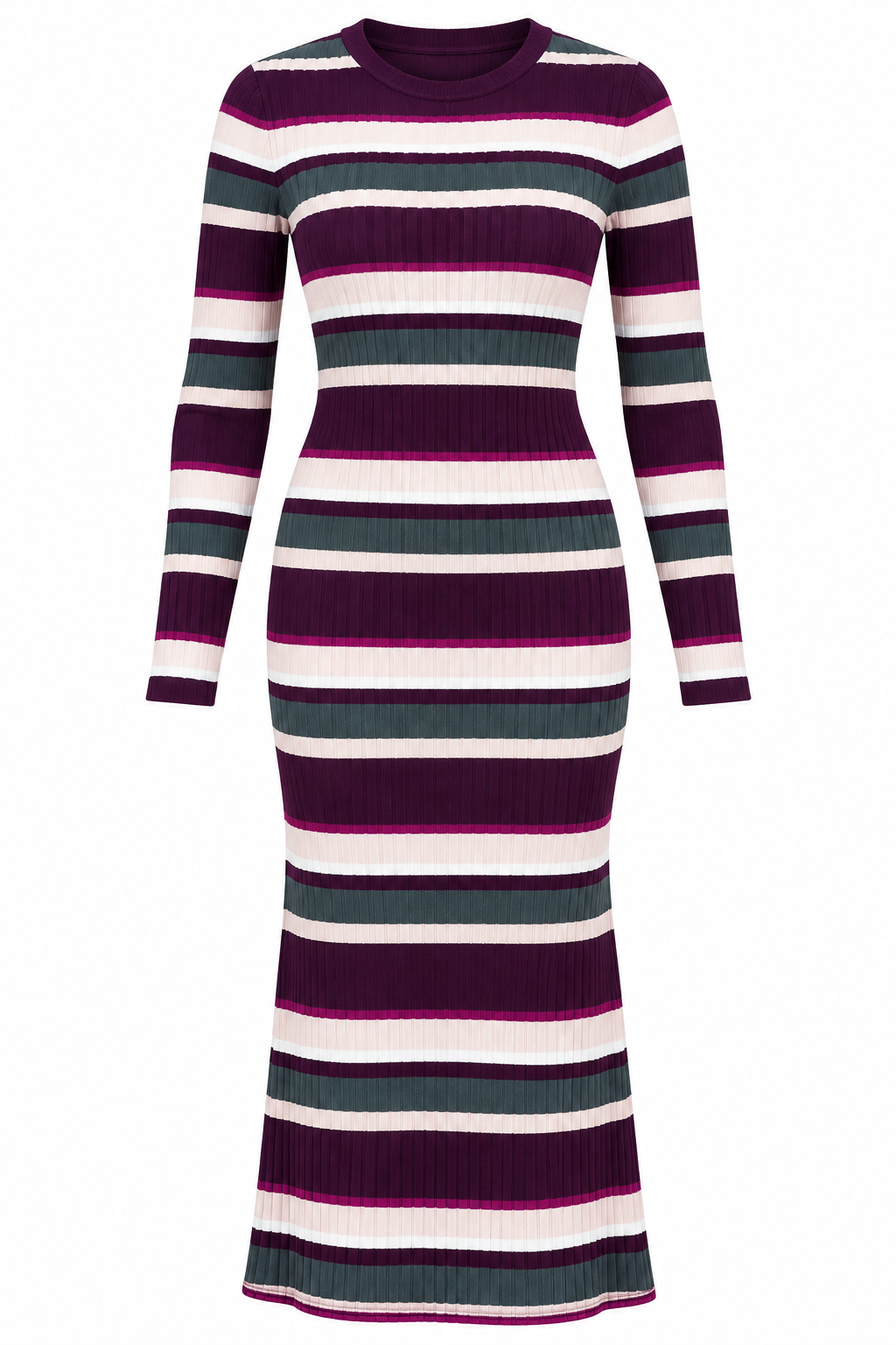  Dorothy Perkins striped ribbed knit dress in UK Size 10. Long sleeves, round neck and stylish multi-colour stripes for a chic everyday look.