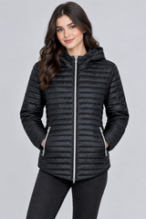 Dream Stone Women Black Quilted Puffer Jacket with Hood