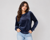 Dream Womens Navy Blue Velvet Crew Neck Long Sleeve Sweatshirt