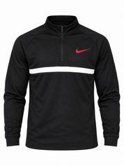  DRY FIT men's black quarter-zip sports top in UK size L. Stylish long-sleeve activewear with white stripe. Chest 19", length 22". Shop now!