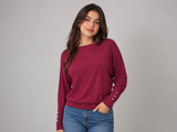 Dunnes Burgundy Long Sleeve Knit Sweater with Button Cuffs