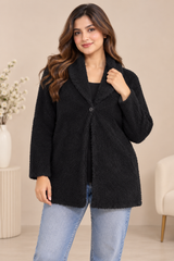 East Coast Women Black Teddy Fleece Coat