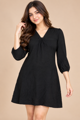 EAST Women Black V-Neck Gathered Tunic Top