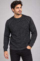 Easy Men’s Black Textured Knit Crew Neck Jumper