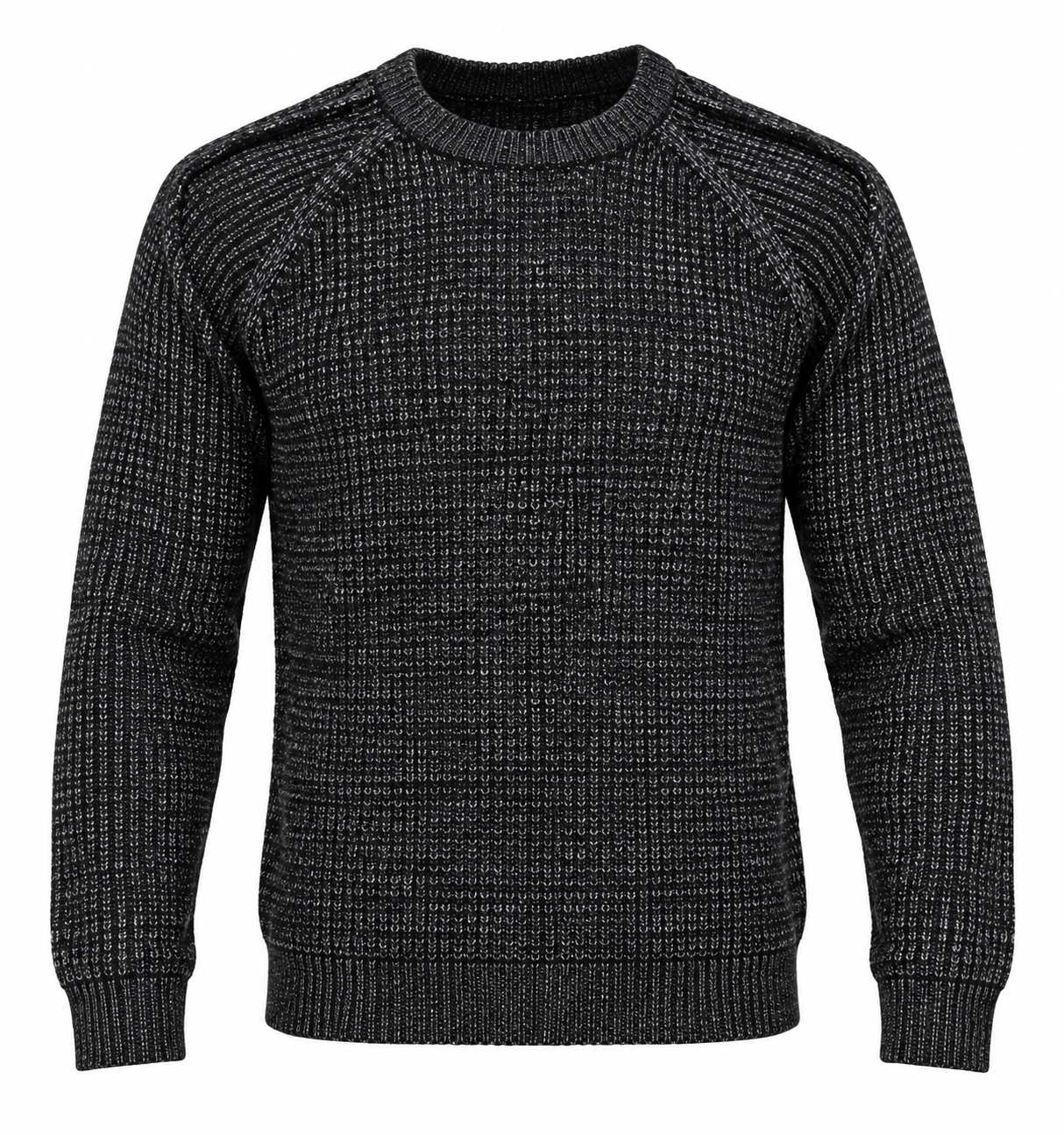  Easy Men’s Black Textured Knit Crew Neck Jumper in UK Size L. A versatile long-sleeve knit ideal for casual and smart-casual wear.