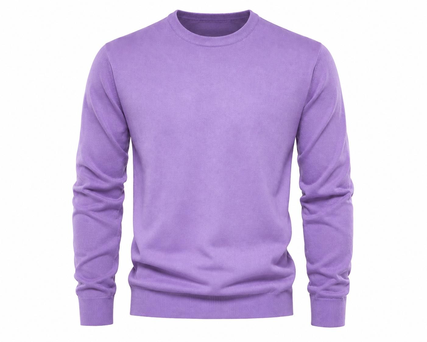   Easy Men's Lavender Crew Neck Jumper in UK XXXL. Stylish long-sleeve men's knitwear with ribbed details, perfect for casual everyday outfits.
