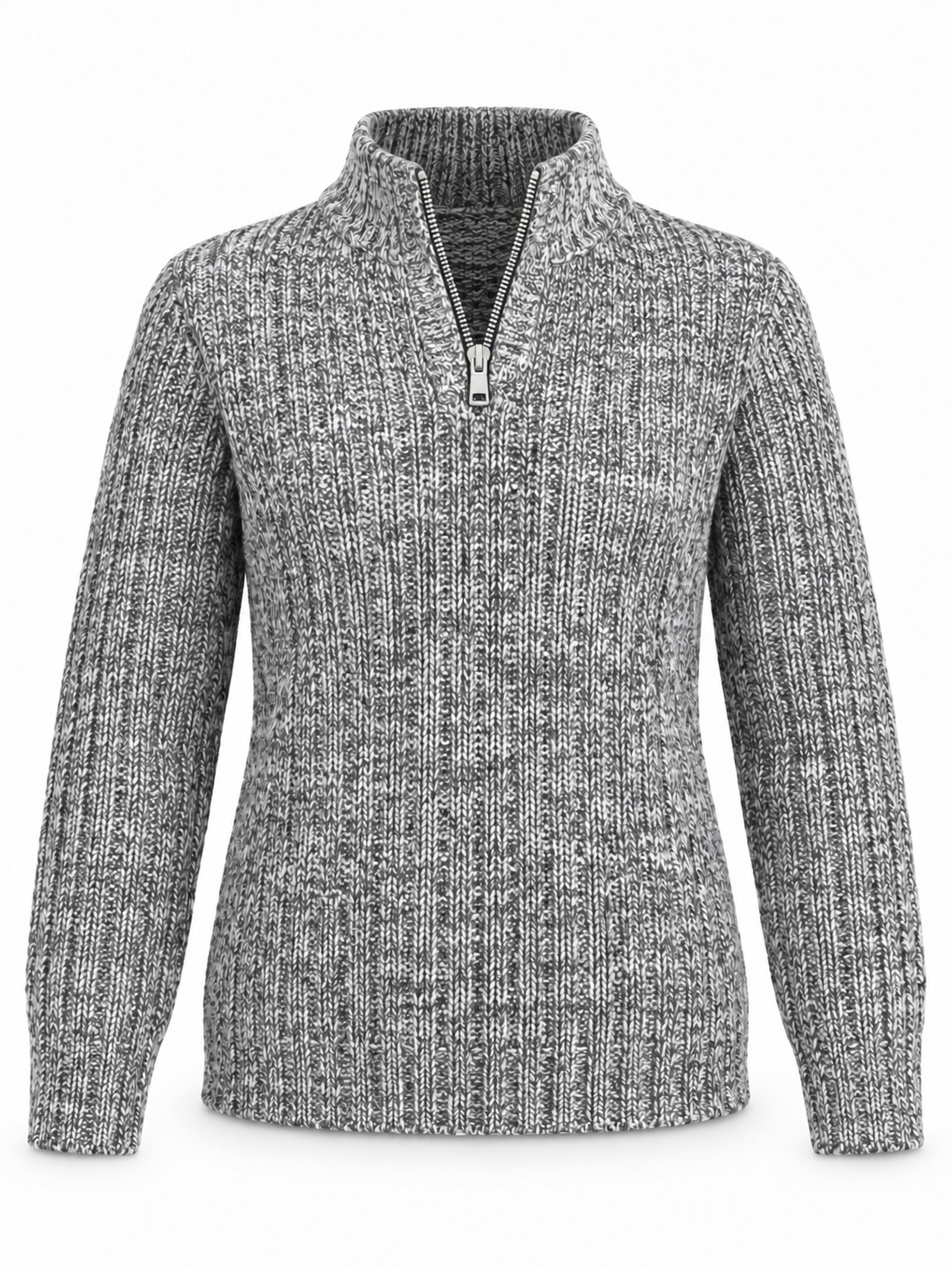 EASY women’s grey marl half-zip knit jumper in UK XL. Featuring a stand collar, long sleeves and ribbed detailing for everyday styling.