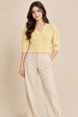 ELLOS Women Yellow Ribbed Knit Cardigan