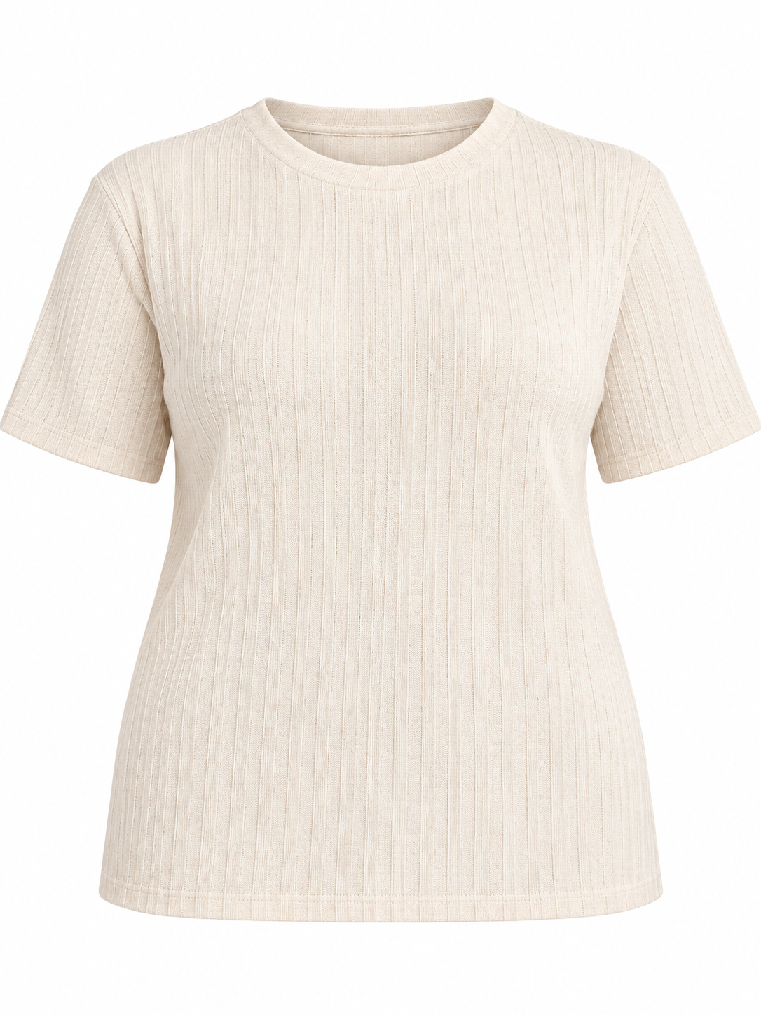 EMERY ROSE Women's Cream Ribbed T-Shirt in UK Size 3XL. Stylish short sleeve crew neck top, perfect for comfortable everyday casual outfits.