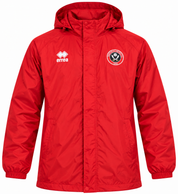  this Errea Red Hooded Windbreaker Jacket in UK Size S. Lightweight, comfortable and sporty with a hood, long sleeves and practical pockets.