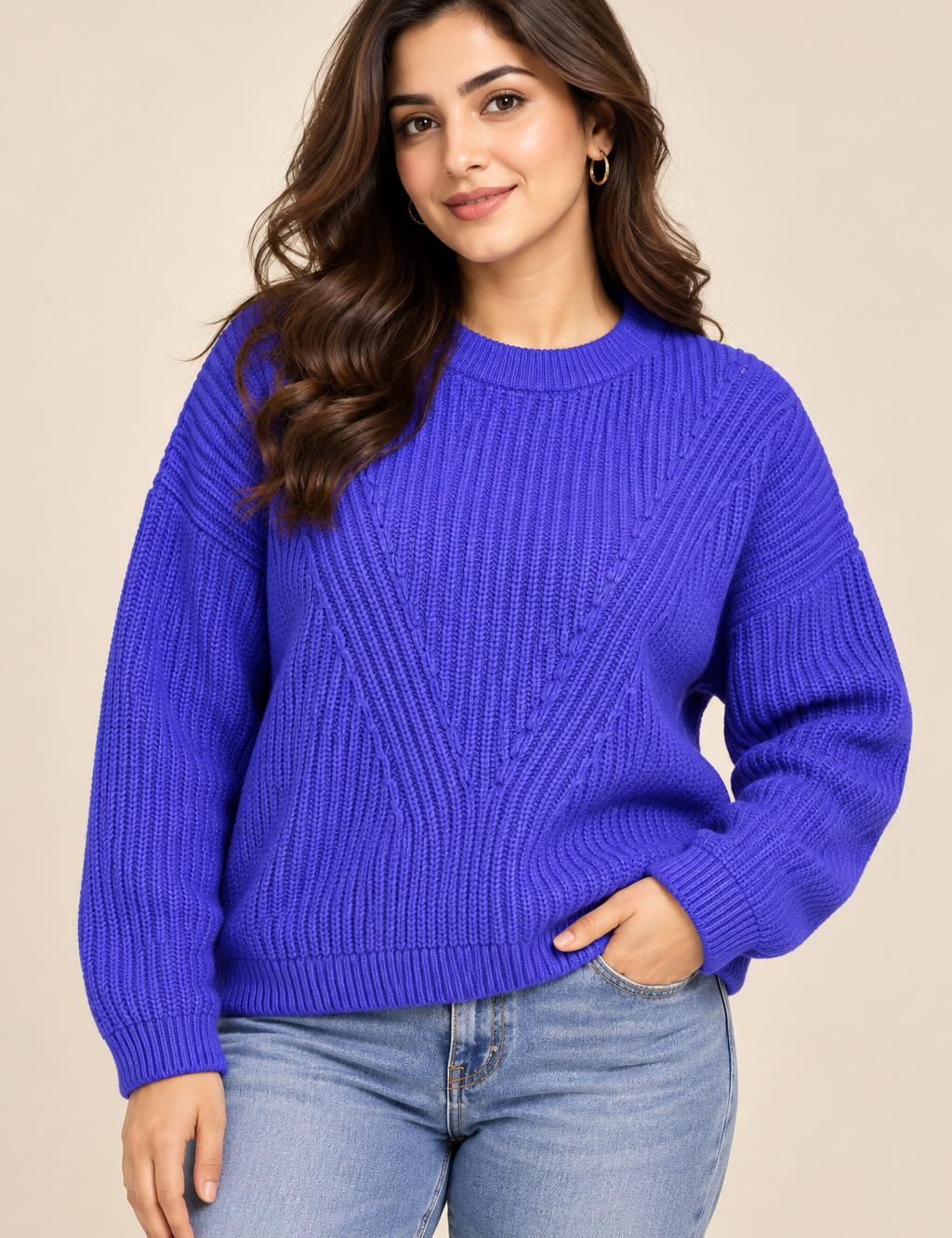  Esmara Women’s Purple Chunky Knit Sweater in UK Size L. Stylish crew neck jumper with textured knit detailing, long sleeves and a cosy relaxed fit.